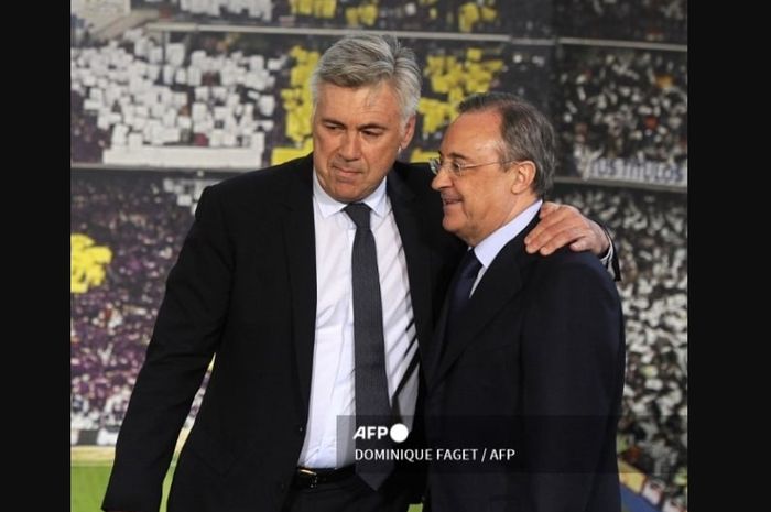 Presiden Real Madrid, Florentino Perez (kanan), dikabarkan mulai retak kepercayaannya kepada Carlo Ancelotti pasca-tragedi kekalahan di El Clasico dengan skor 0-4 (26/10/2024).