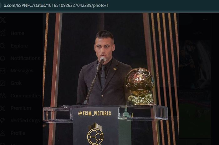 Kapten sekaligus penyerang Inter Milan, Lautaro Martinez, hanya menempati peringkat ke-7 dalam Ballon d'Or 2024.