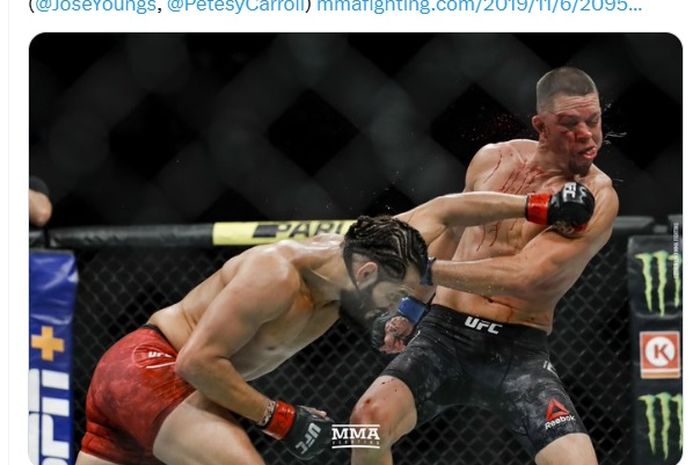 Duel Jorge Masvidal kontra Nate Diaz dalam laga perdana perebutan sabuk BMF di UFC 244, 2 November 2019 di New York.
