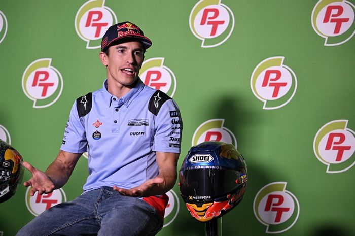 Pembalap Gresini, Marc Marquez, dalam konferensi pers menjelang MotoGP Thailand 2024, Kamis (24/10/2024).