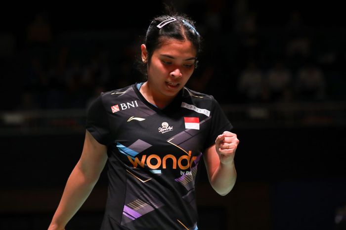 Pebulu tangkis tunggal putri Indonesia, pada babak pertama Kumamoto Masters Japan 2024 di Kumamoto Prefectural Gymnasium, Kumamoto, Jepang, Rabu (13/11/2024).