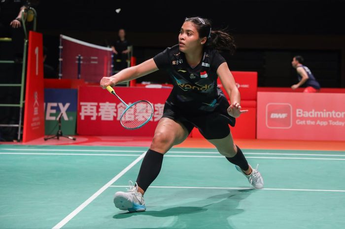 Tunggal putri Indonesia, Gregoria Mariska Tunjung, saat menjalani laga babak kedua Kumamoto Masters Japan 2024, Kamis (14/11/2024)