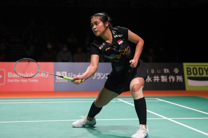 Tunggal putri Indonesia, Gregoria Mariska Tunjung, saat tampil pada final Kumamoto Masters Japan 2024 di Kumamoto Prefectural Gymnasium, Kumamoto, Jepang, 17 November 2024.