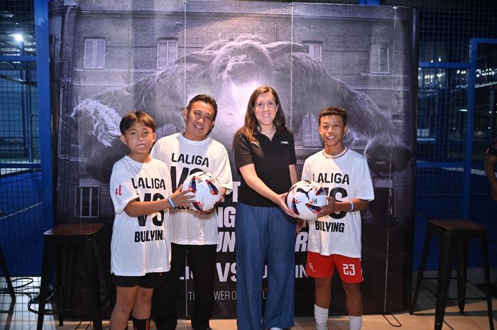 Konferensi Pers LALIGA VS BULLYING yang diselenggarakan di Halim, kawasan Jakarta Timur, Kamis (28/11/2024).