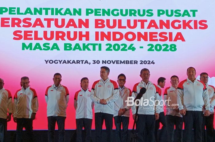 Potret jajaran Pengurus Pusat PBSI masa bakti 2024-2028 yang dilantik dalam acara di Hotel Royal Ambarukmo, Yogyakarta, 30 November 2024.