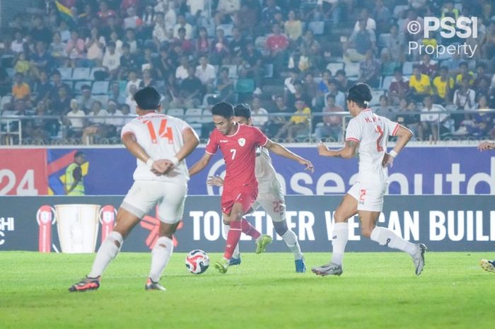 Pemain timnas Indonesia, Marselino Ferdinan, saat melawan Myanmar