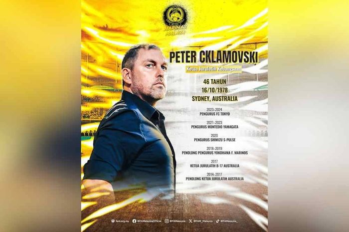 Pelatih baru Timnas Malaysia, Peter Cklamovski.