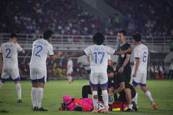 Pemain Filipina saat menghadapi Timnas Indonesia di Stadion Manahan, Solo, dalam partai terakhir Grup B ASEAN Cup 2024, Sabtu (21/12/2024).