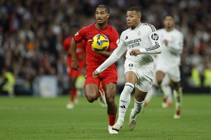 Kylian Mbappe mencetak gol bagi Real Madrid dalam laga kontra Sevilla pada lanjutan Liga Spanyol 2024-2025.