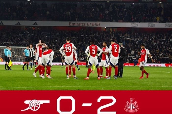 Arsenal menelan kekalahan dari Newcastle United pada laga leg pertama semifinal Piala Liga Inggris di Stadion Emirates, Selasa (7/1/2025).