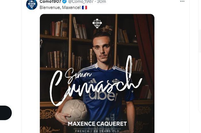 Como mengumumkan perekrutan Maxence Caqueret dari Lyon di akun media sosialnya pada Minggu (12/1/2025).