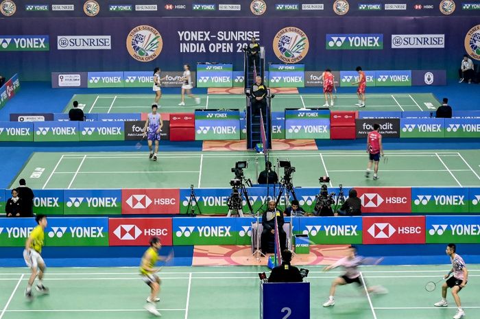 Suasana pertandingan pada hari pertama India Open 2025 di Indira Gandhi Sports Complex, New Delhi, India, 14 Januari 2025. 