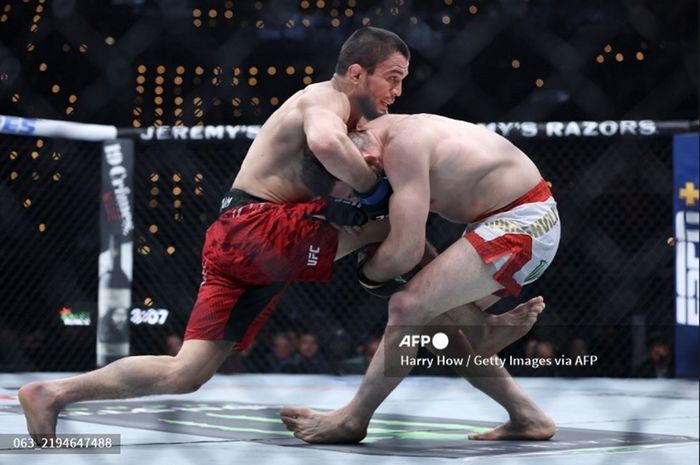 Momen duel sepupu Khabib, Umar Nurmagomedov dengan juara kelas bantam, Merab Dvalishvili pada UFC 311.