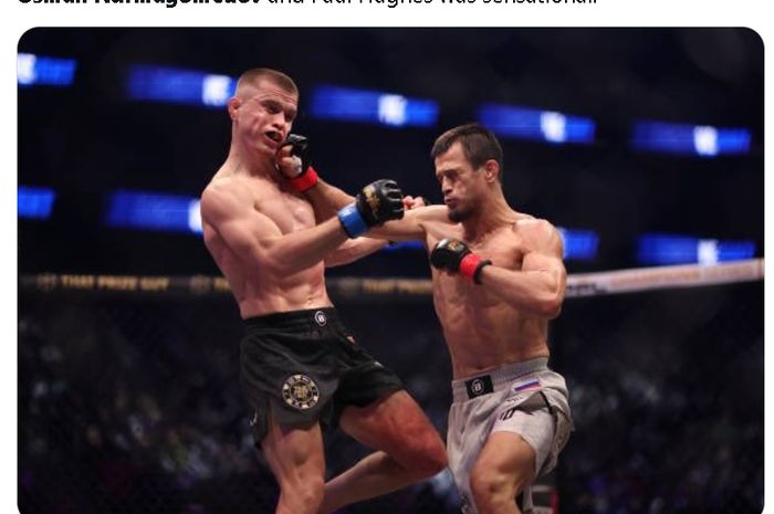 Duel Usman Nurmagomedov (kanan) dengan Paul Hughes di PFL Champions Series 1, Minggu (26/1/2025) WIB di Dubai.