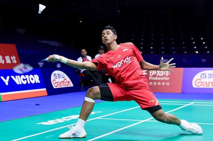Tunggal putra Indonesia, Alwi Farhan, saat tampil pada perempat final Kejuaraan Beregu Campuran Asia 2025 di Qingdao, China, 14 Februari 2025.