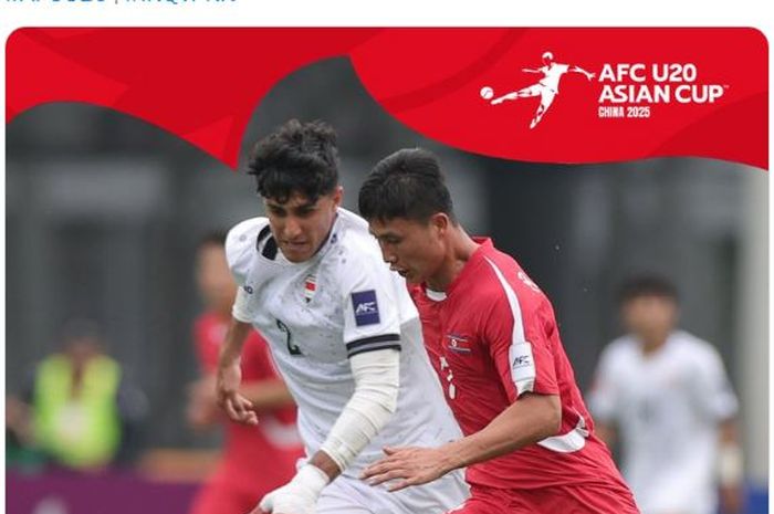 Aksi pemain Timnas U-20 Korea Utara dan Timnas U-20 Irak pada laga Grup B Piala Asia U-20 2025.