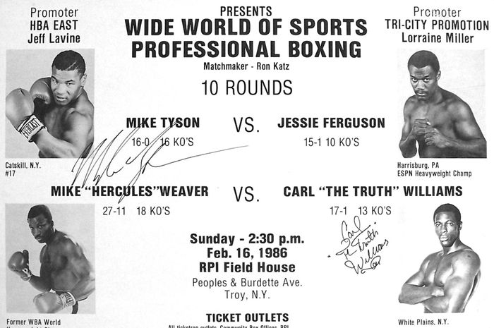 Poster pertarungan Mike Tyson melawan Jesse Ferguson pada 16 Februari 1986.