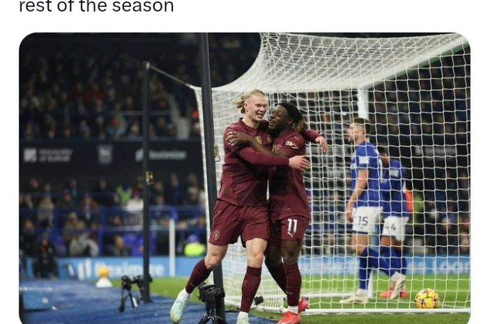 Aksi Erling Haaland dan Jeremy Doku pada laga lanjutan Liga Inggris antara Tottenham Hotspur dan Manchester City di Stadion Tottenham Hotspur, Rabu (26/2/2025).