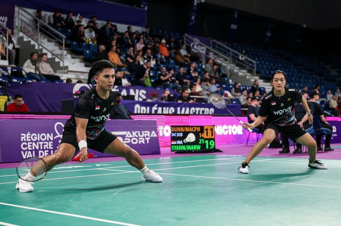 Pasangan ganda campuran Indonesia, Amri Syahnawi/Nita Violina Marwah, pada babak pertama Orleans Masters 2025 di Palais des Sports, Prancis, Rabu (5/3/2025).