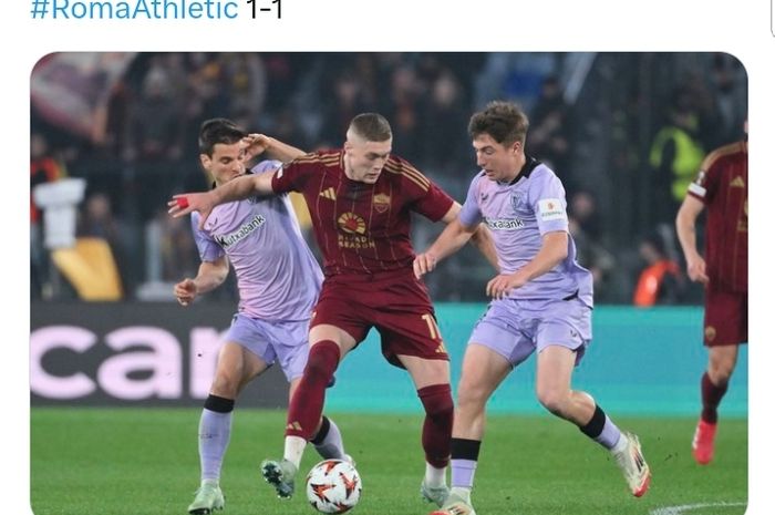 Laga AS Roma versus Athletic Club pada leg pertama babak 16 besar Liga Europa di Stadion Olimpico, Kamis (6/3/2025).