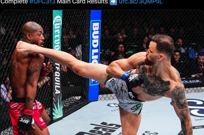 Tendangan Neymar menjadi inspirasi Mauricio Ruffy saat menang KO lawan korban Islam Makhachev, King Green, pada gelaran UFC 313 (9/3/2025).