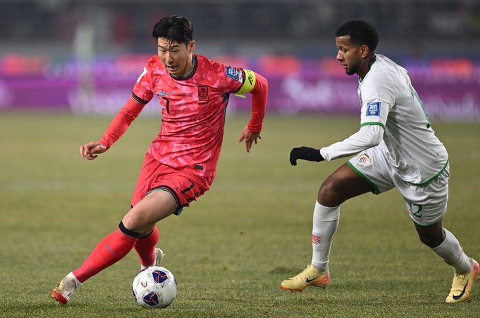 Kapten Korea Selatan, Son Heung-min, dalam laga melawan Oman di Kualifikasi Piala Dunia 2026, Kamis (20/3/2025) di Goyang.
