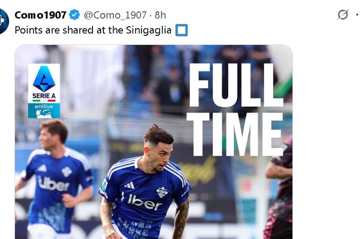 Como hanya bermain imbang 1-1 saat menjamu tim penghuni zona degradasi, Empoli, di Liga Italia pada Sabtu (29/3/2025). 