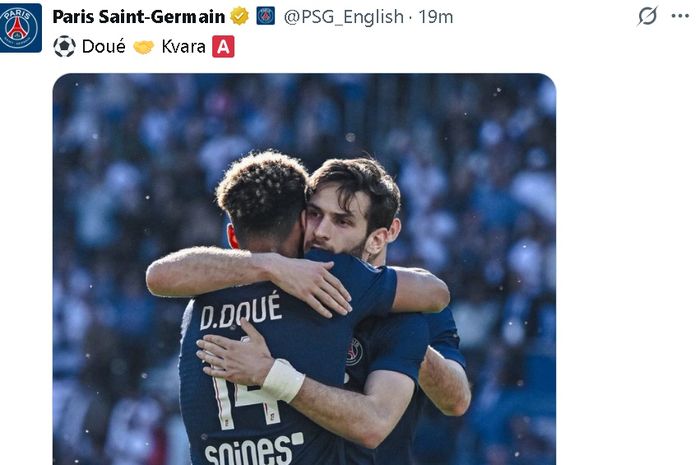PSG memastikan diri menjadi juara Liga Prancis 2024-2025 setelah mengalahkan Angers 1-0, Sabtu (5/4/2025) di Parc des Princes, lewat gol Desire Doue yang meneruskan assist Khvicha Kvaratskhelia.