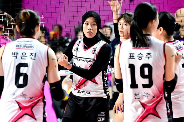 Laga final antara Daejeon JungKwanJang Red Sparks dan Incheon Heungkuk Life Pink Spiders, Selasa, (8/4/2025)