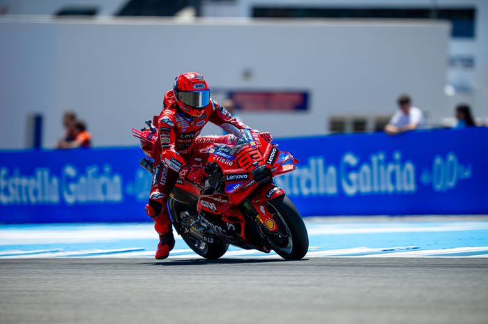 Pembalap Ducati Lenovo, Marc Marquez, pada balapan MotoGP Spanyol 2025 di Sirkuit Jerez, Minggu (27/4/2025)
