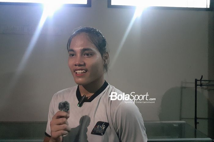 Opposite hitter Jakarta Pertamina Enduro, Junaida Santi, setelah membantu kemenangan tim atas Gresik Petrokimia Pupuk Indonesia pada final four Prolig 2025 di Sritex Arena, Solo, Jawa Tengah, Jumat (2/5/2025).