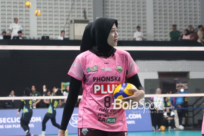 Opposite Gresik Petrokimia Pupuk Indonesia, Megawati Hangestri Pertiwi pada final four Proliga 2025 di GOR Sritex, Solo, Sabtu, 4 Mei 2025