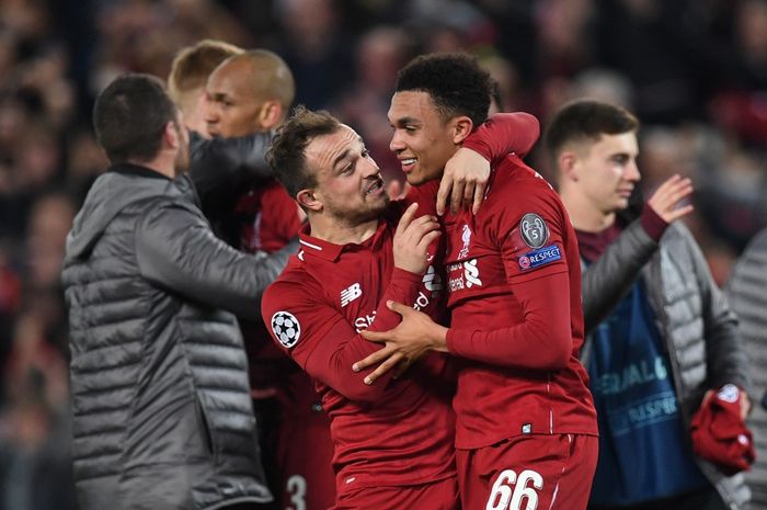 Trent Alexander-Arnold menjadi pahlawan kemenangan 4-0 Liverpool atas Barcelona di leg kedua semifinal Liga Champions 2018-2019, 7 Mei 2019 di Anfield.