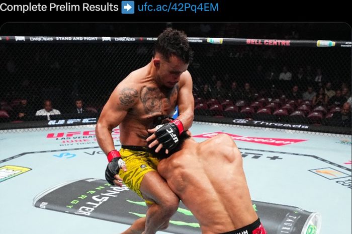 Momen jagoan yang berasal dari Road to UFC sama seperti Jeka Saragih, Lee Jeong-yeong memakan sepakan lutut lawannya di UFC 315.
