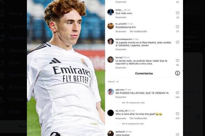 Wonderkid Real Madrid, Victor Munoz, dihujat fan di medsos setelah gagal mencetak gol di laga El Clasico melawan Barcelona (11/5/2025).