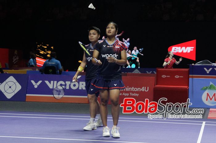 Ganda putri Indonesia, Apriyani Rahayu/Febi Setianingrum, pada babak kedua Indonesia Open 2025 di Istora Senayan, Jakarta, Kamis (5/6/2025).