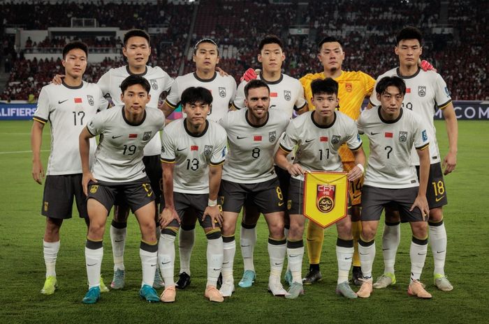 Skuad Timnas China saat menghadapi Timnas Indonesia di Stadion Utama Gelora Bung Karno (SUGBK), Jakarta.
