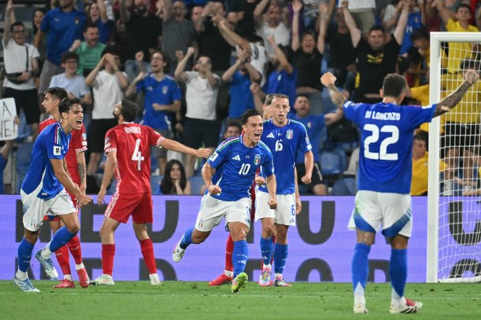 Momen gol pertama Timnas Italia ke gawang Timnas Moldova yang dicetak oleh Giacomo Raspadori dalam laga Grup I Kualifikasi Piala Dunia 2026 zona Eropa di Stadion Mapei, Senin (9/6/2025) atau Selasa dini hari WIB.