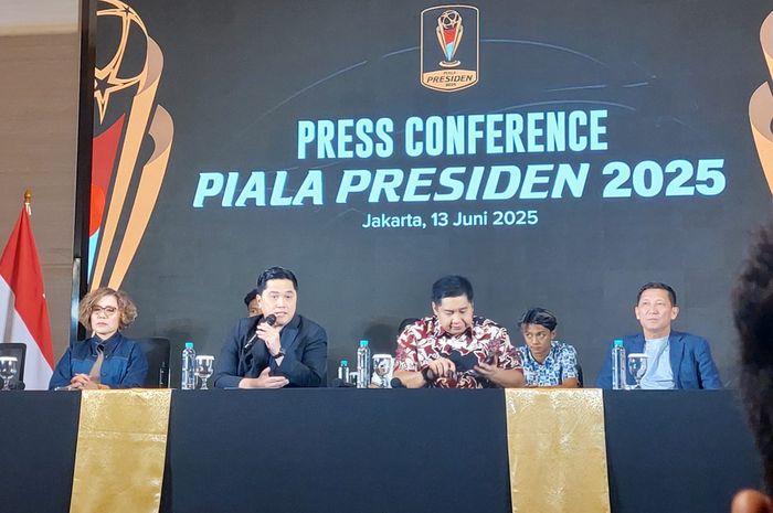 Ketum PSSI Erick Thohir dalam peluncuran Piala Presiden 2025, Jumat (13/6/2025). 