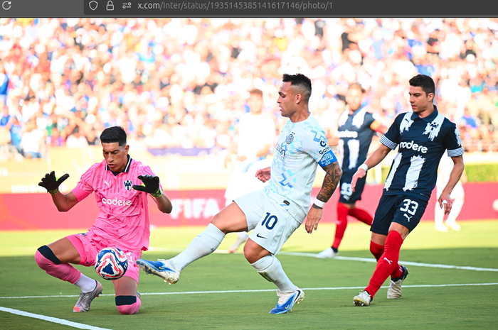 Lautaro Martinez mencetak gol ke gawang Monterrey yang diperkuat Sergio Ramos, Rabu (18/6/2025) pagi WIB.