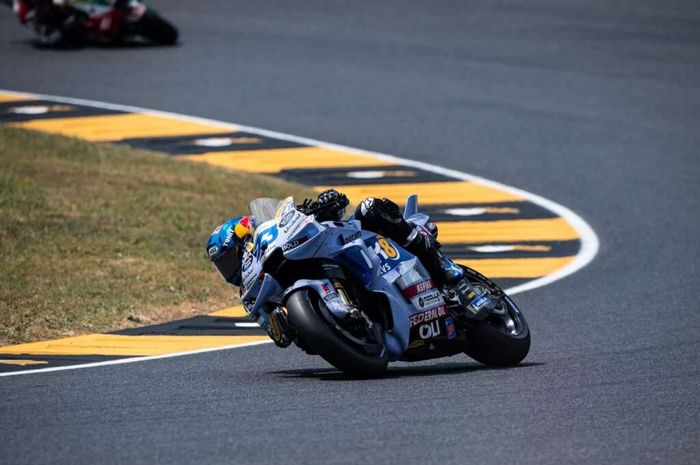 Pembalap Gresini Racing, Alex Marquez, pada sesi practice MotoGP Italia 2025 di Sirkuit Mugello, Tuscany, Italia, Jumat (20/6/2025). 