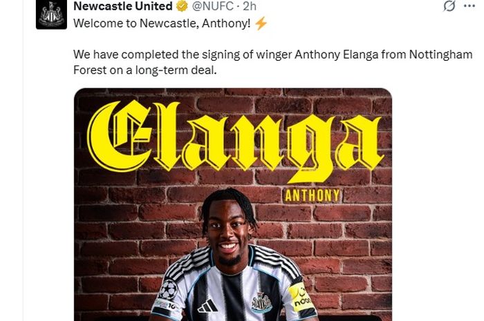 Newcastle United mengumumkan perekrutan Anthony Elanga lewat akunnya di media sosial, Jumat (11/7/2025).