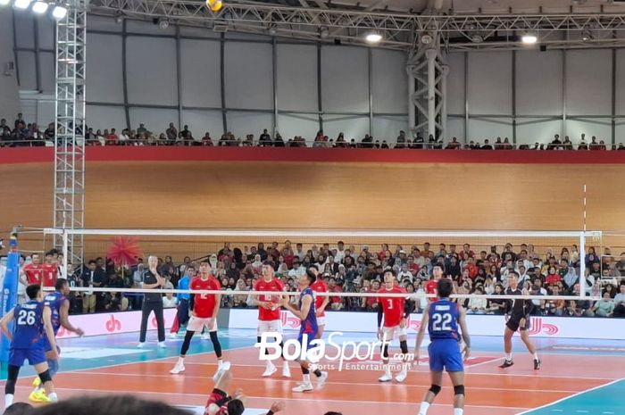 Timnas voli putra Indonesia vs Thailand pada laga terakhir SEA V League 2025 di Jakarta International Velodrome, Minggu (20/7/2025).