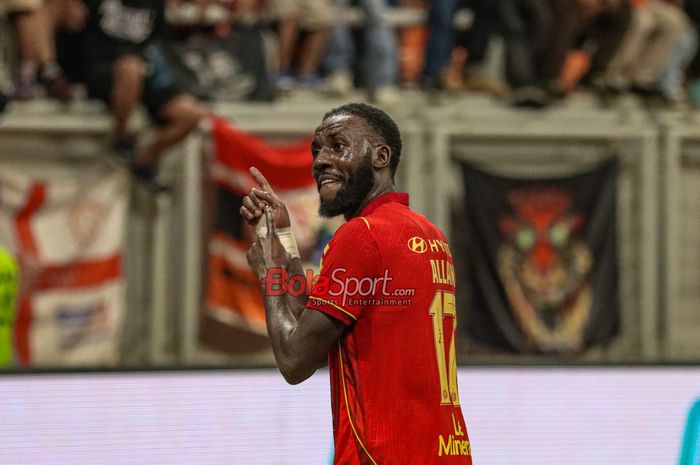 Allano Brendon De Souza Lima sedang melakukan selebrasi seusai mencetak gol dalam laga pekan pertama Super League 2025/2026 antara Persija Jakarta versus Persita Tangerang di Jakarta International Stadium (JIS), Jakarta Utara, Minggu (10/8/2025) malam.