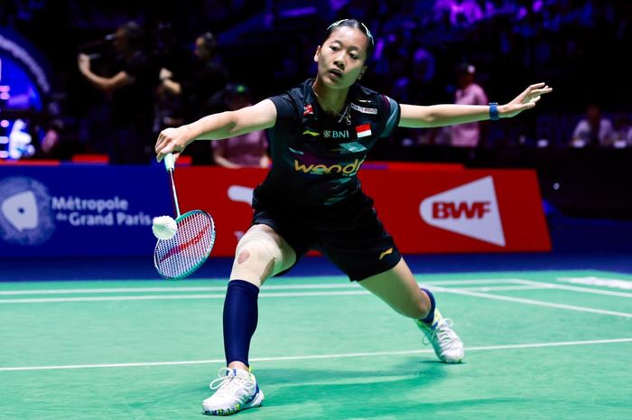 Pebulu tangkis tunggal putri Indonesia, Putri Kusuma Wardani atau Putri kW, pada babak 64 besar Kejuaraan Dunia 2025 di Paris, Prancis, Selasa (26/8/2025).
