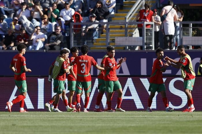 Para pemain Maroko merayakan kemenangan atas Amerika Serikat pada perempat final Piala Dunia 2026.