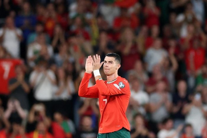 Cristiano Ronaldo beraksi melawan Hungaria pada lanjutan Kualifikasi Piala Dunia 2026.