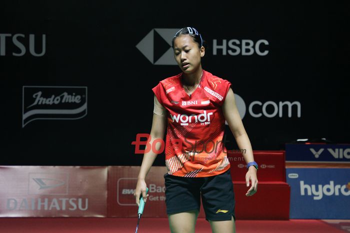 Atlet Bulu tangkis tunggal putri Indonesia, Putri Kusuma Wardani saat bertanding di Indonesia Masters 2026 di Istora Senayan, Jakarta, Kamis (22/1/2026).