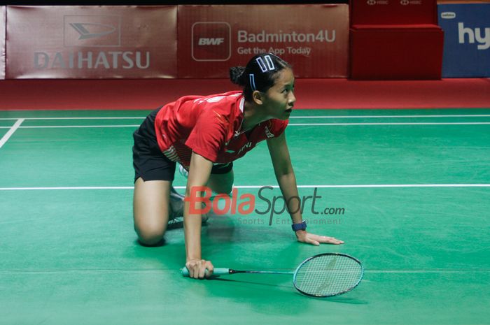 Atlet Bulu tangkis tunggal putri Indonesia, Putri Kusuma Wardani saat bertanding di Indonesia Masters 2026 di Istora Senayan, Jakarta, Kamis (22/1/2026).
