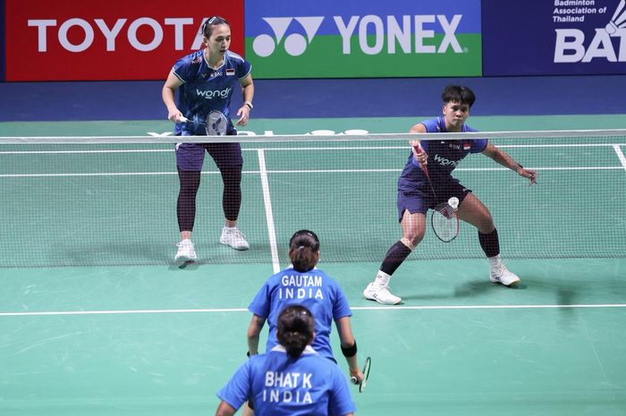 Pasangan ganda putri Indonesia, Febriana Dwipuji Kusuma/Meilysa Trias Puspitasari, pada babak pertama Thailand Masters 2026 di Nimibutr Stadium, Bangkok, Selasa (27/1/2026).